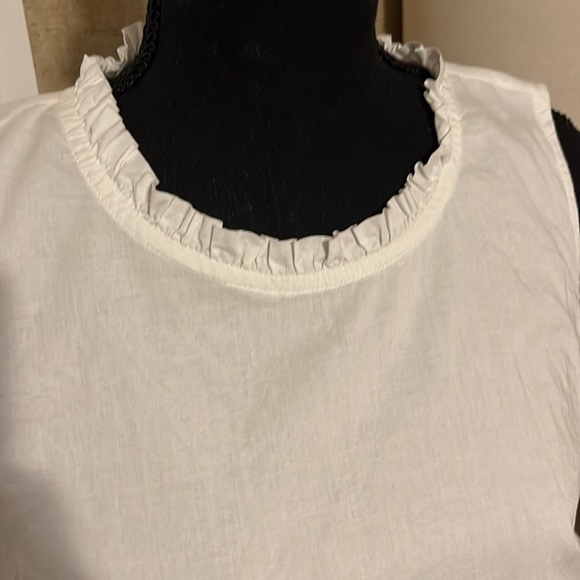 J. Crew 100% Cotton Embroidered Flowers Blue White Tank Top Size Medium Ruffle - Picture 5 of 12